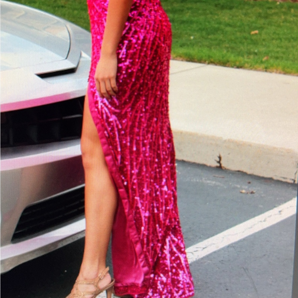Riviera Pink Sequin Halter Prom Dress - Picture 15 of 15